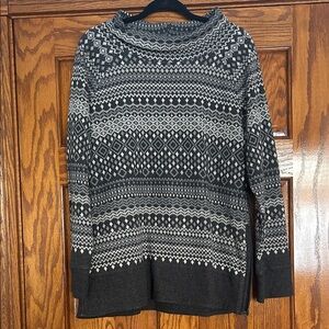 Talbots Gray and Black Knit Cotton Sweater NWT
